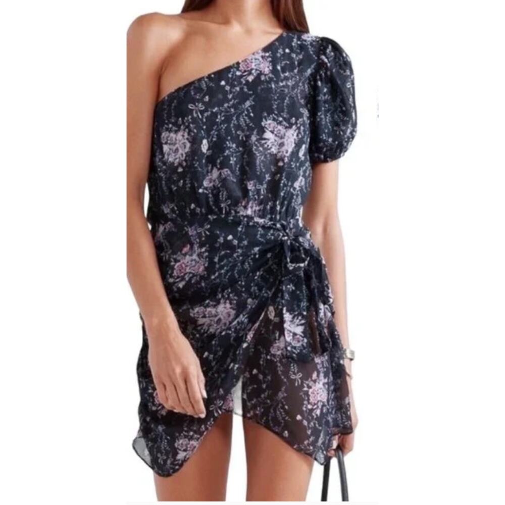 Love shack fancy payton floral print one shoulder silk dress M